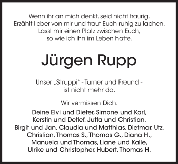 Traueranzeige von Jürgen Rupp von Trauerportal Rhein Main Presse
