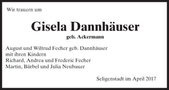 Traueranzeige von Gisela Dannhäuser von Trauerportal Rhein Main Presse