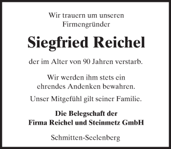 Traueranzeige von Siegfried Reichel von  Usinger Anzeiger
