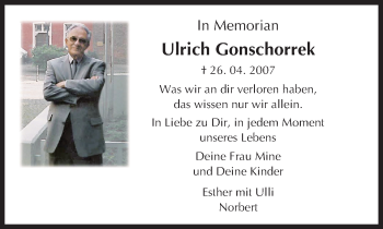 Traueranzeige von Ulrich Gonschorrek von Trauerportal Echo Online