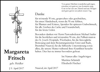 Traueranzeige von Margareta Fritsch von Trauerportal Rhein Main Presse