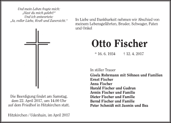 Traueranzeige von Otto Fischer von  Kreisanzeiger