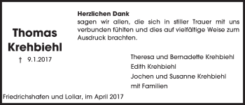 Traueranzeige von Thomas Krehbiehl von  Gießener Anzeiger