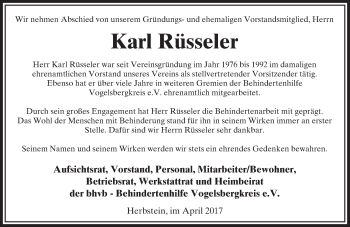 Traueranzeige von Karl Rüsseler von VRM Trauer