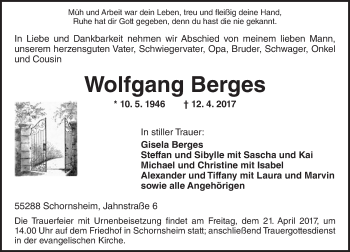 Traueranzeige von Wolfgang Berges von Trauerportal Rhein Main Presse