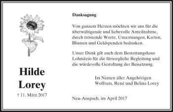 Traueranzeige von Hilde Lorey von  Usinger Anzeiger Traueranzeige von Hilde Lorey von  Usinger Anzeiger