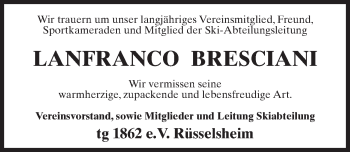Traueranzeige von Lanfranco Bresciani von Trauerportal Rhein Main Presse