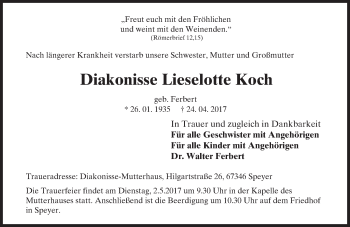 Traueranzeige von Lieselotte Koch von Trauerportal Rhein Main Presse