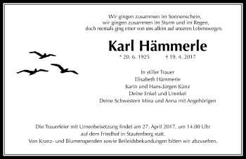 Traueranzeige von Karl Hämmerle von  Gießener Anzeiger