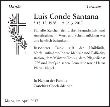 Traueranzeige von Luis  Conde Santana von Trauerportal Rhein Main Presse