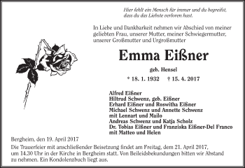 Traueranzeige von Emma Eißner von  Kreisanzeiger