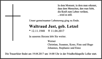 Traueranzeige von Waltraud Just von  Gießener Anzeiger