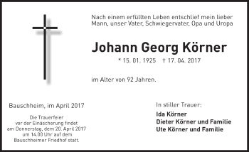 Traueranzeige von Johann Georg Körner von Trauerportal Rhein Main Presse