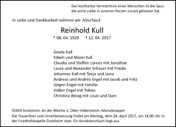 Traueranzeige von Reinhold Kull von Trauerportal Rhein Main Presse