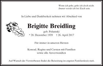Traueranzeige von Brigitte Breidling von  Usinger Anzeiger