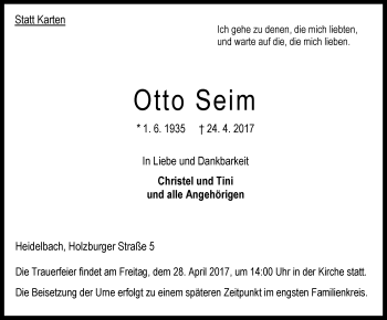 Traueranzeige von Otto Seim von VRM Trauer