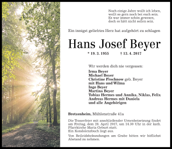 Traueranzeige von Hans Josef Beyer von Trauerportal Rhein Main Presse