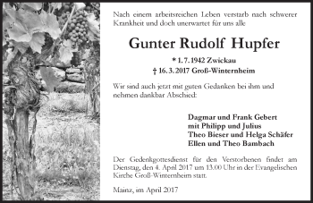 Traueranzeige von Gunter Rudolf Hupfer von Trauerportal Rhein Main Presse