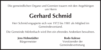 Traueranzeige von Gerhard Schmid von Trauerportal Echo Online