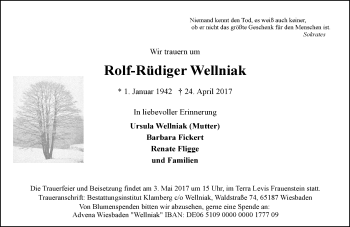 Traueranzeige von Rolf-Rüdiger Wellniak von Trauerportal Rhein Main Presse