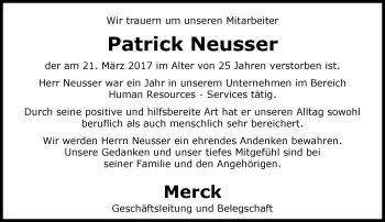 Traueranzeige von Patrick Neusser von Trauerportal Echo Online