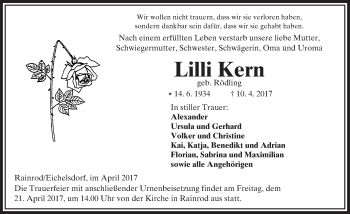 Traueranzeige von Lilli Kern von  Kreisanzeiger