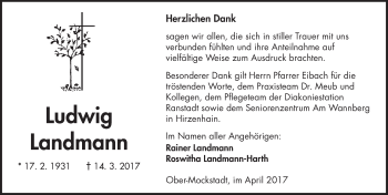 Traueranzeige von Ludwig Landmann von  Kreisanzeiger