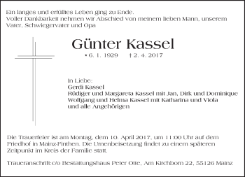 Traueranzeige von Gunter Kassel von Trauerportal Rhein Main Presse