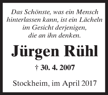 Traueranzeige von Jürgen Rühl von  Kreisanzeiger