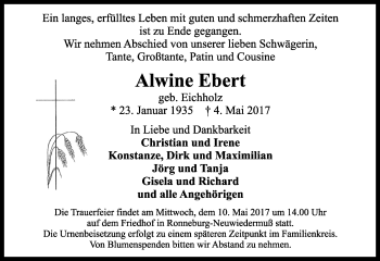 Traueranzeige von Alwine Ebert von  Kreisanzeiger