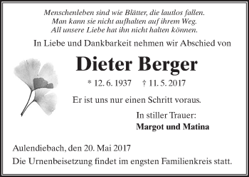 Traueranzeige von Dieter Berger von  Kreisanzeiger