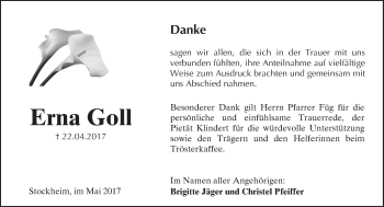 Traueranzeige von Erna Goll von  Kreisanzeiger