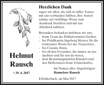 Traueranzeige von Helmut Rausch von  Kreisanzeiger