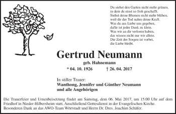 Traueranzeige von Gertrud Neumann von Trauerportal Rhein Main Presse
