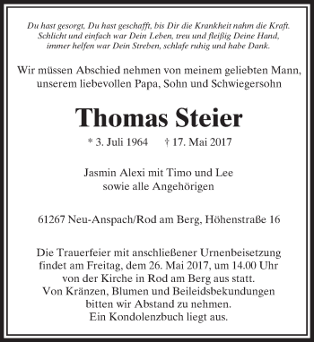 Traueranzeige von Thomas Steier von  Usinger Anzeiger Traueranzeige von Thomas Steier von  Usinger Anzeiger