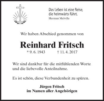 Traueranzeige von Reinhard Fritsch von Trauerportal Rhein Main Presse