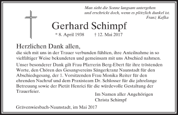 Traueranzeige von Gerhard Schimpf von  Usinger Anzeiger