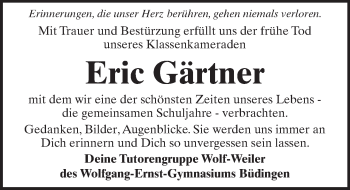 Traueranzeige von Eric Gärtner von  Kreisanzeiger