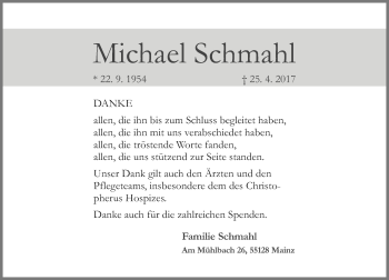 Traueranzeige von Michael Schmahl von Trauerportal Rhein Main Presse