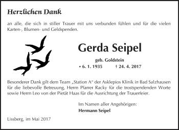 Traueranzeige von Gerda Seipel von  Kreisanzeiger