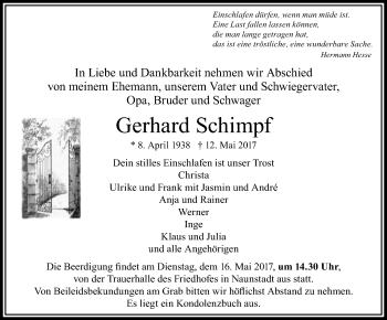 Traueranzeige von Gerhard Schimpf von  Usinger Anzeiger