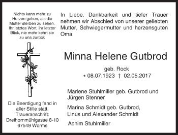 Traueranzeige von Minna Helene Gutbrod von Trauerportal Rhein Main Presse