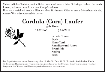 Traueranzeige von Cordula  Laufer von Trauerportal Rhein Main Presse
