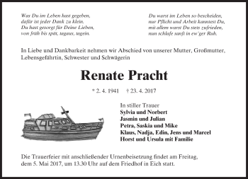 Traueranzeige von Renate Pracht von Trauerportal Rhein Main Presse