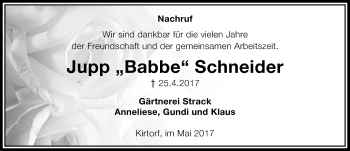 Traueranzeige von Jupp Babbe Schneider von VRM Trauer