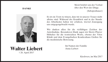 Traueranzeige von Walter Liebert von  Gießener Anzeiger
