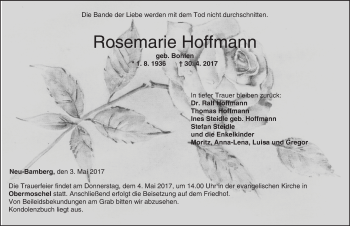 Traueranzeige von Rosemarie Hoffmann von Trauerportal Rhein Main Presse