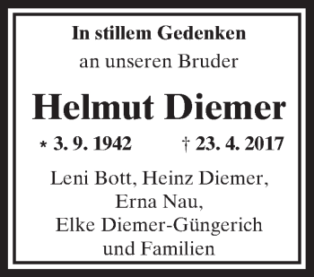 Traueranzeige von Helmut Diemer von  Kreisanzeiger