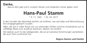 Traueranzeige von Hans-Paul Stamm von Trauerportal Rhein Main Presse
