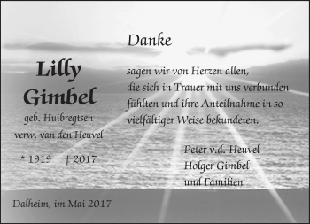 Traueranzeige von Lilly Gimbel von Trauerportal Rhein Main Presse